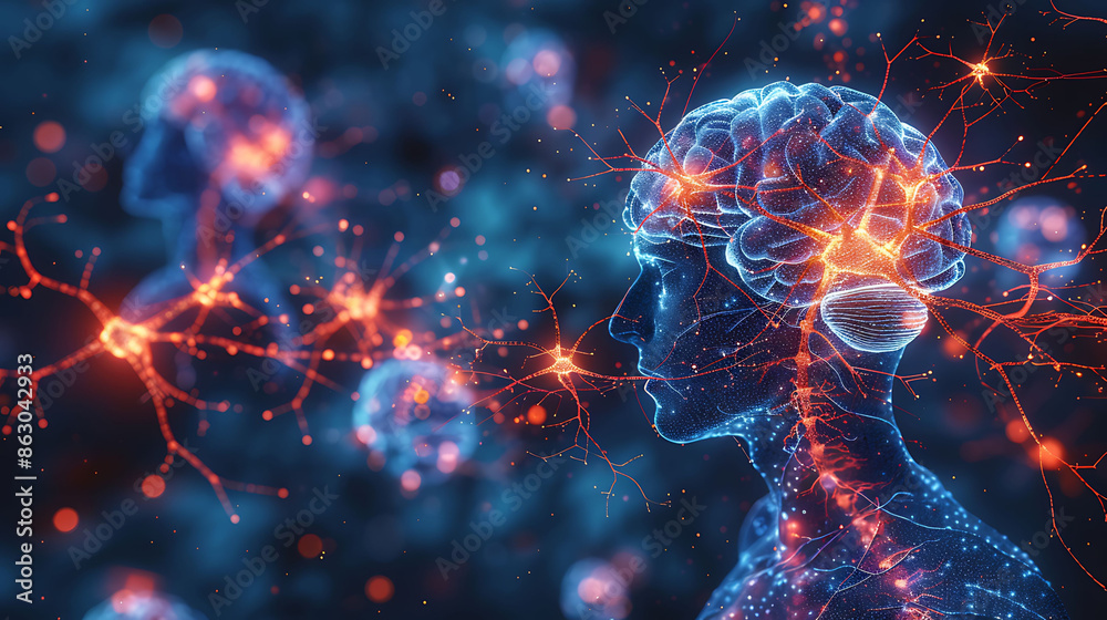 Neurological health visualization Person Parkinson's disease glowing ...