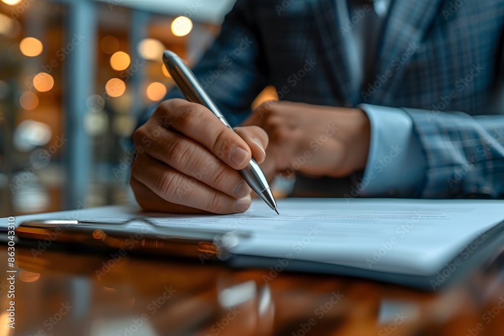 Business Professional Signing Important Documents in a Modern Office Business Professional Signing Important Documents in a Modern Office