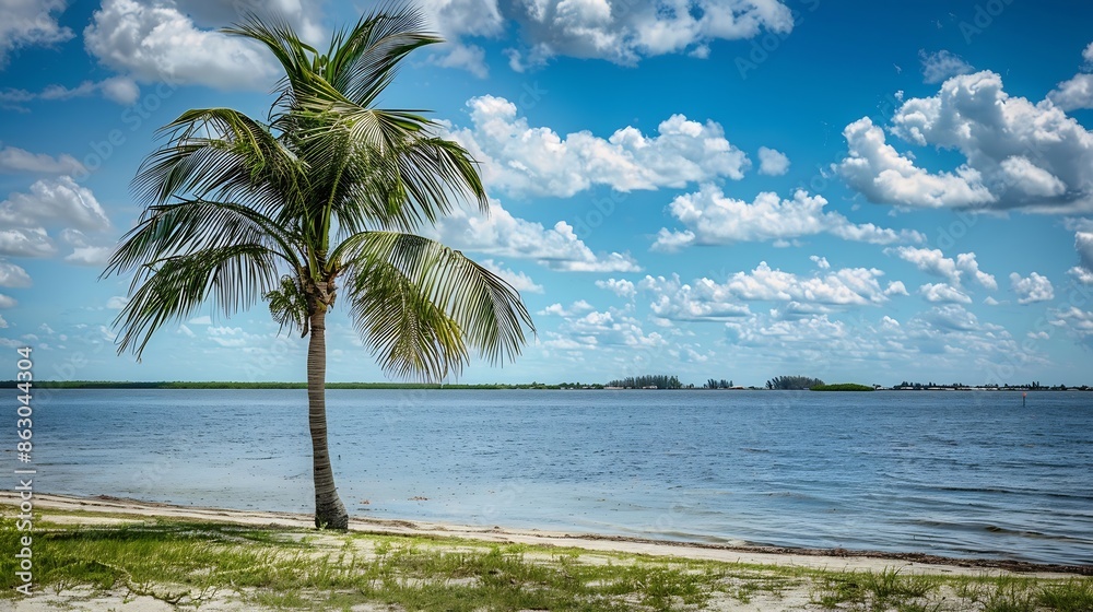 Melbourne Beach Florida palm tree and Indian River Lagoon : Generative AI Melbourne Beach Florida palm tree and Indian River Lagoon : Generative AI