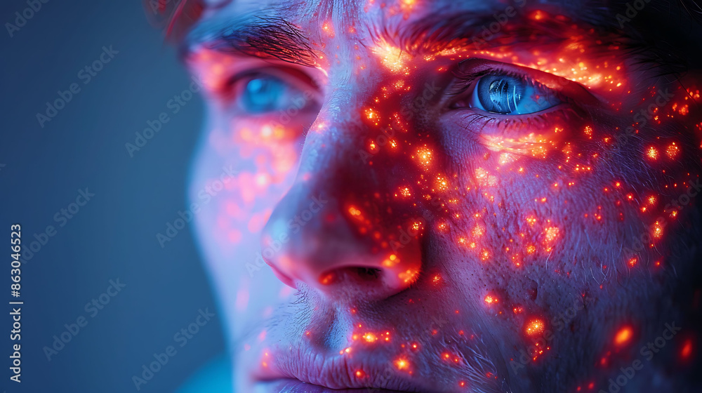 Skin health visualization Individual eczema glowing depiction of skin showing inflamed itchy and red patches Skin health visualization Individual eczema glowing depiction of skin showing inflamed itchy and red patches