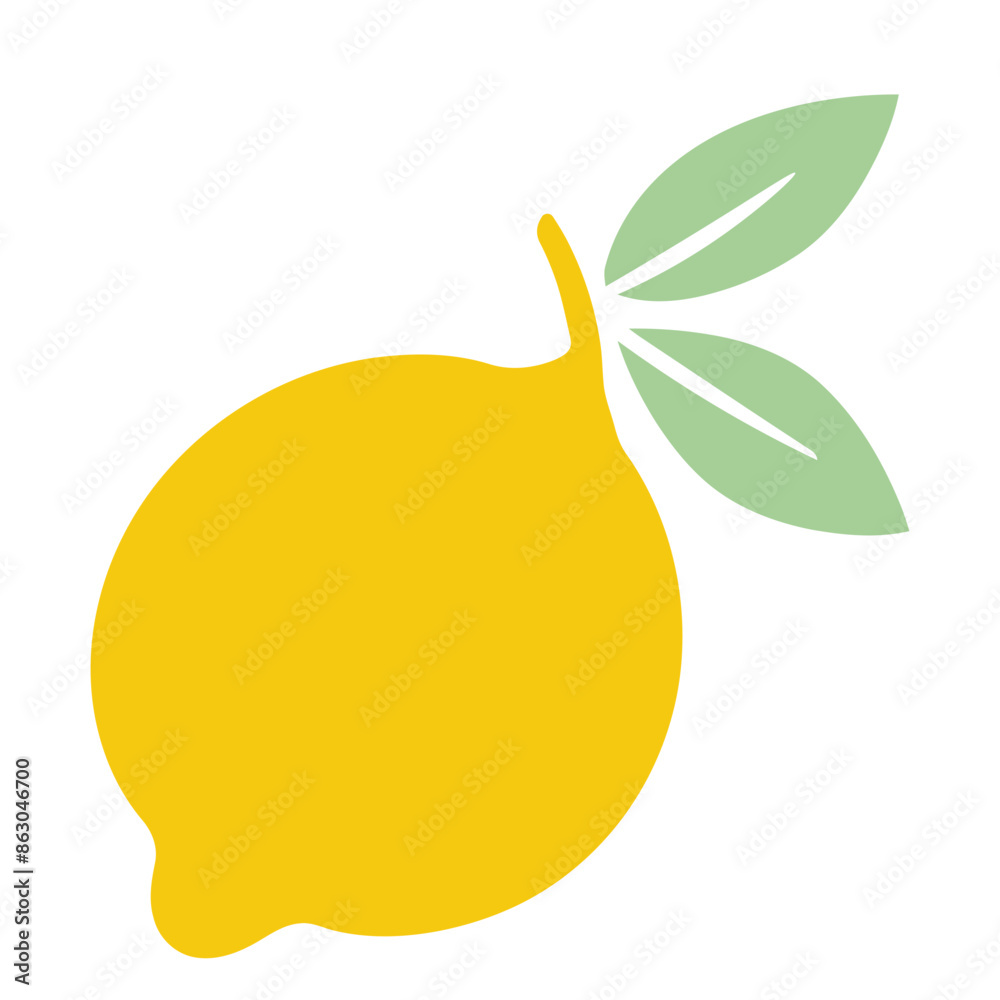 A yellow lemon with green leaves A yellow lemon with green leaves