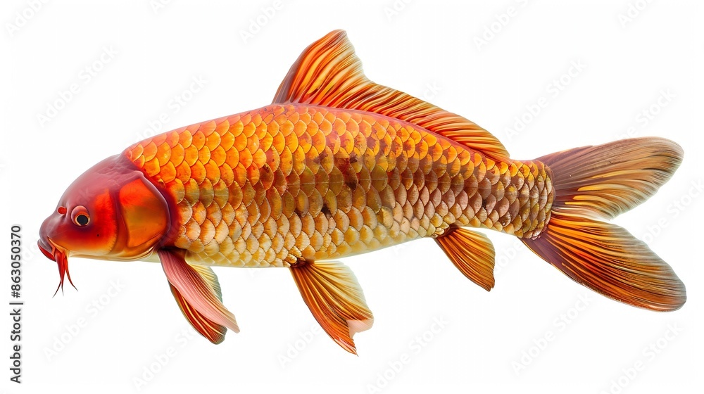 Fototapeta premium Thai Carp Barbus gonionotus isolated on white background with Clipping Path : Generative AI