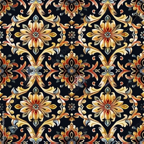 Intricate Thai Style Seamless Fabric Pattern with Symmetrical Designs