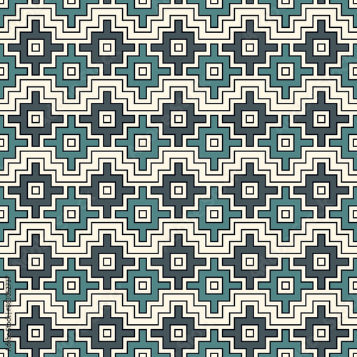 Chakana inca crosses seamless pattern. Ethnic embroidery style surface print. Ancient native american mosaic background. Ornamental folk wallpaper. Geometric ornament. Geo vector abstract illustration
