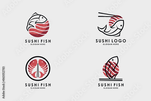 Sushi onigiri logo design vector collection for restaurant icon with creative idea photo
