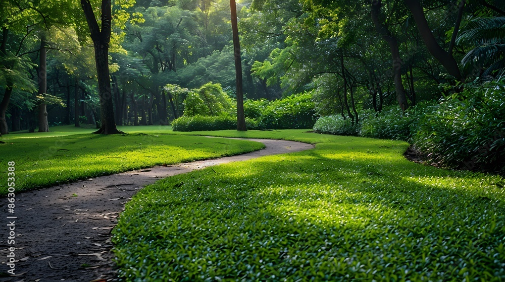 Fototapeta premium Serene Pathway Through a Lush Green Park