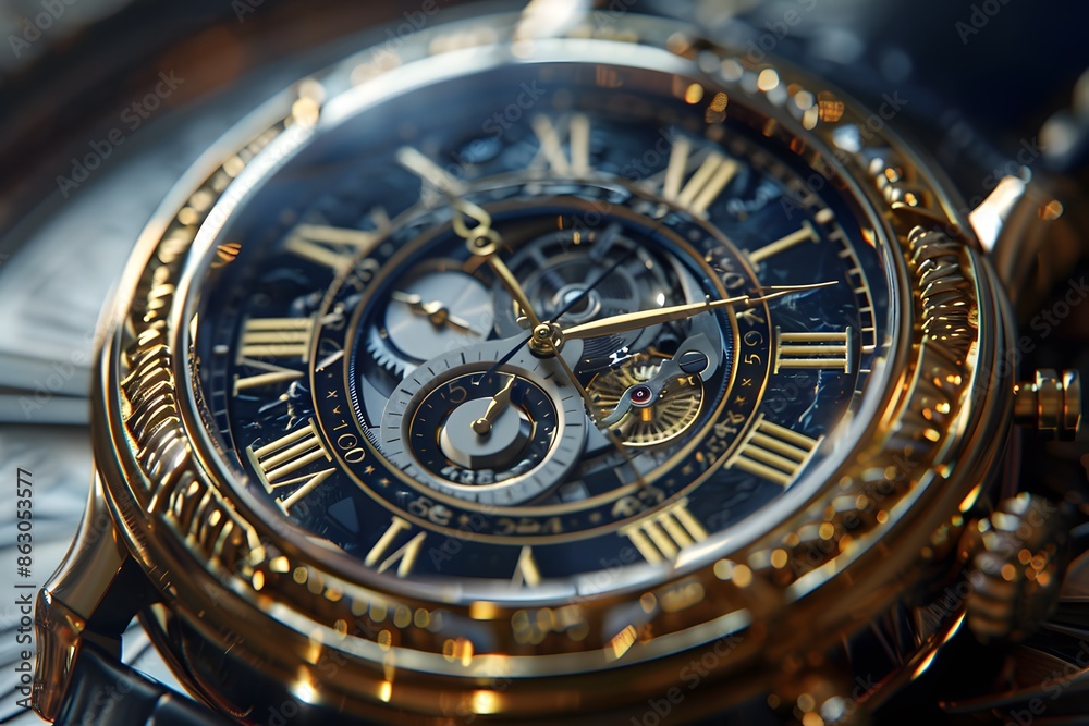 Intricate Gold Mechanical Watch with Roman Numerals Intricate Gold Mechanical Watch with Roman Numerals