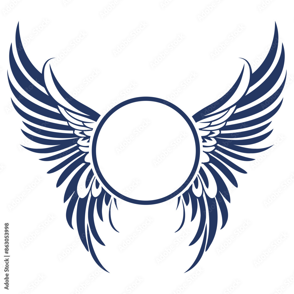 Obraz premium A blue winged emblem with a circular center