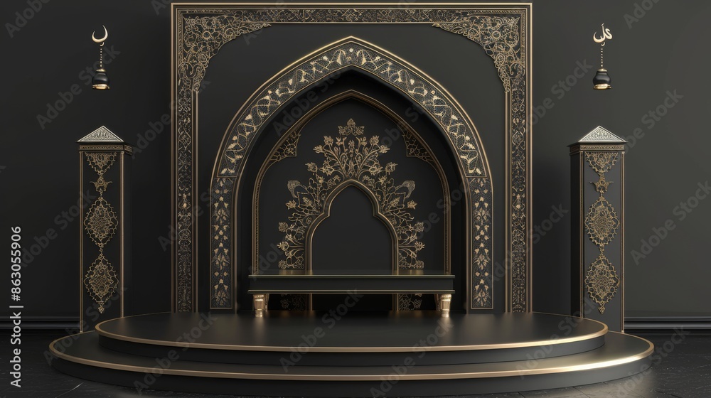 Black and Gold Islamic Architectural Design Black and Gold Islamic Architectural Design