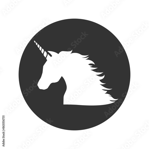 Vector illustrations of silhouette head horned mycology beautiful unicorn icon in modern flat style sign