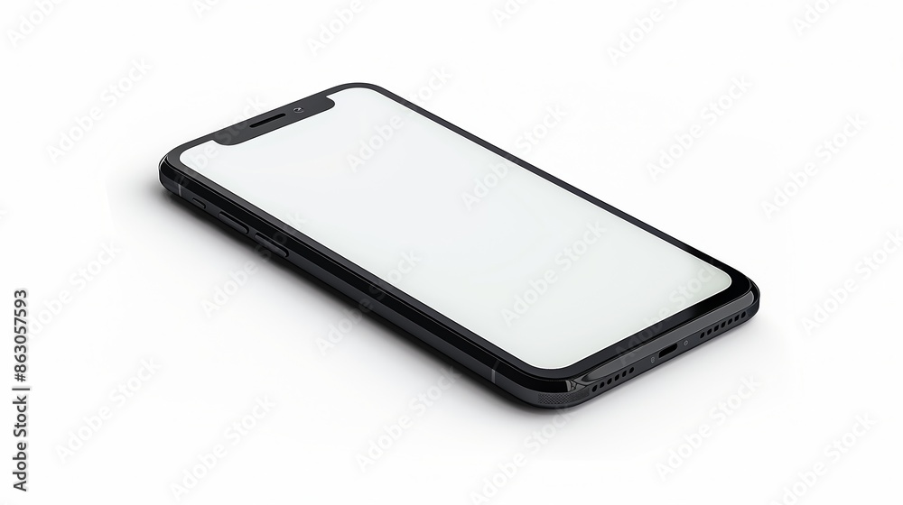 Mobile phone with an empty screen lying flat on a white background Mobile phone with an empty screen lying flat on a white background