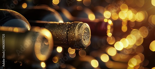 Rows of Wine Bottles in a Warmly Lit Cellar