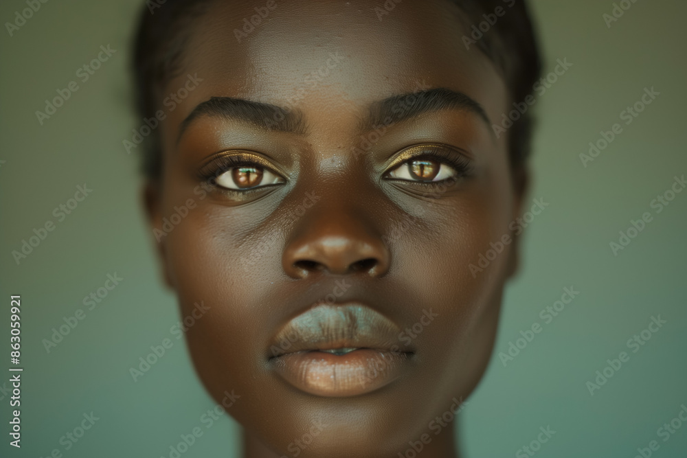 Head shot of a beautiful young black woman against dark background. Generative AI. Head shot of a beautiful young black woman against dark background. Generative AI.