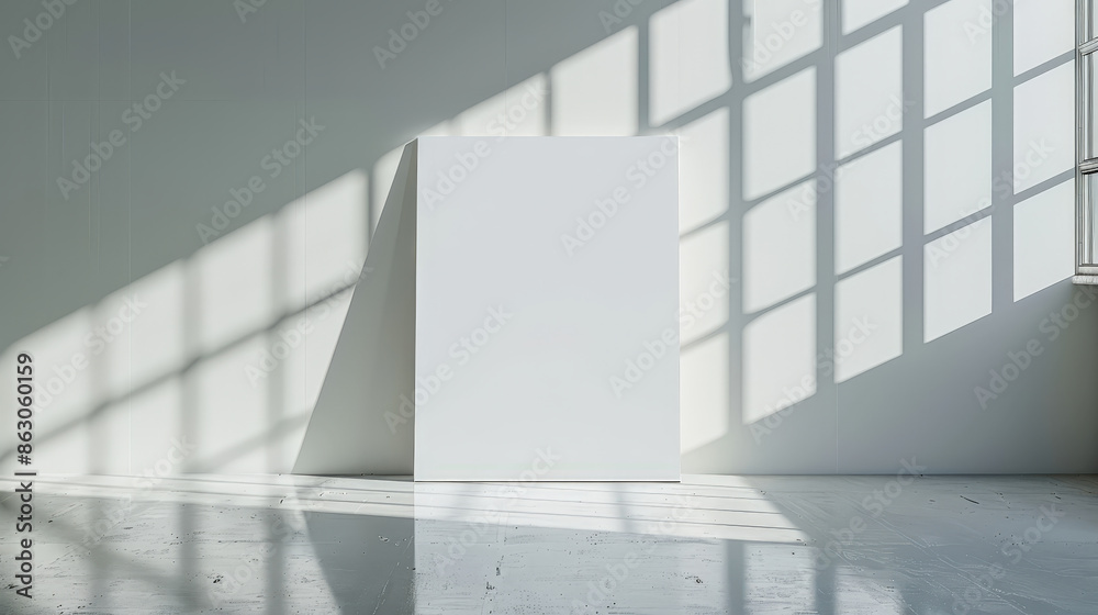 Fototapeta premium Minimalist White Paper on Reflective Glass Surface - Modern High-Resolution Photograph with Bright Studio Lighting