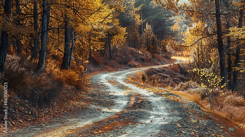 forest road in autumn Autumn landscape in nature pathway in the forest which is beautiful with autumn colors Forest landscape covered with colorful trees colorful nature landscape Ulud : Generative AI photo