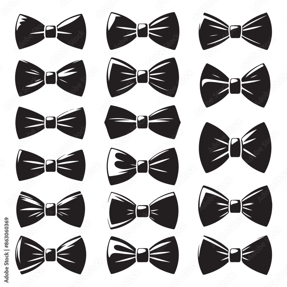 Black silhouettes Collection of bow ties on a white background Black silhouettes Collection of bow ties on a white background