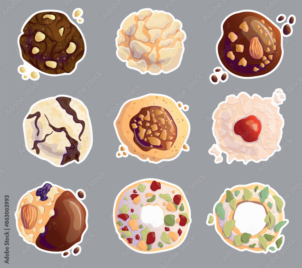 Cookie sticker set. Delicious and beautiful baked goods. Cookie sticker set. Delicious and beautiful baked goods.