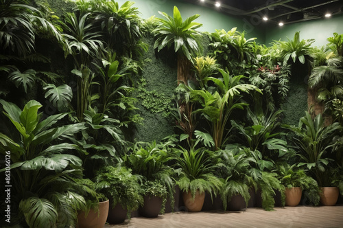 Vibrant indoor garden with lush tropical plants serene and inviting atmosphere