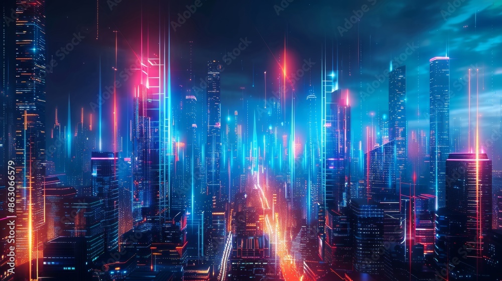 cityscape with space and neon light effect. Modern hi-tech, science, futuristic technology concept. Abstract digital high tech city design for banner background cityscape with space and neon light effect. Modern hi-tech, science, futuristic technology concept. Abstract digital high tech city design for banner background