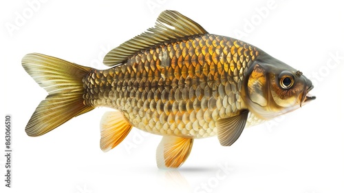 Freshwater crucian carp fish isolated on white background with clipping path Full Depth of field Focus stacking PNG : Generative AI photo