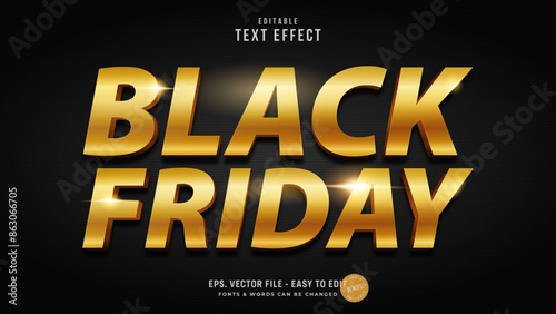 Gold text effect, 3D black friday editable text style