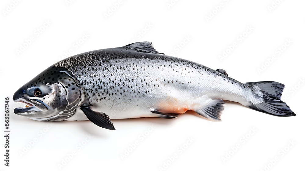 Whole Atlantic Salmon fish isolated on white background with clipping path Full Depth of field Focus stacking : Generative AI Whole Atlantic Salmon fish isolated on white background with clipping path Full Depth of field Focus stacking : Generative AI