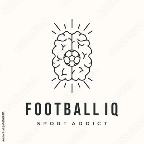football tactical line art logo vector minimalist illustration design, football brain strategy symbol design