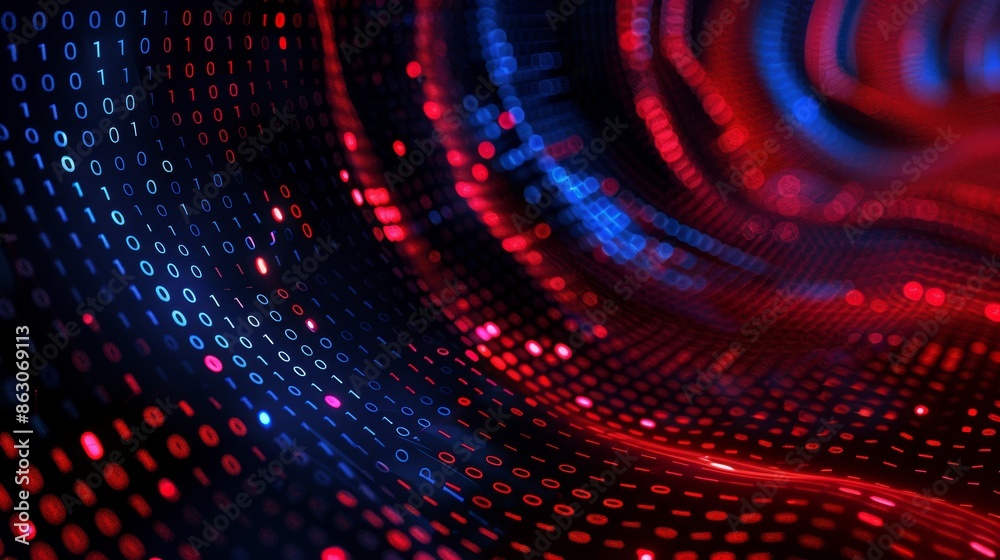 Abstract Digital Binary Code Background with Red and Blue Lights, Generative AI Abstract Digital Binary Code Background with Red and Blue Lights, Generative AI