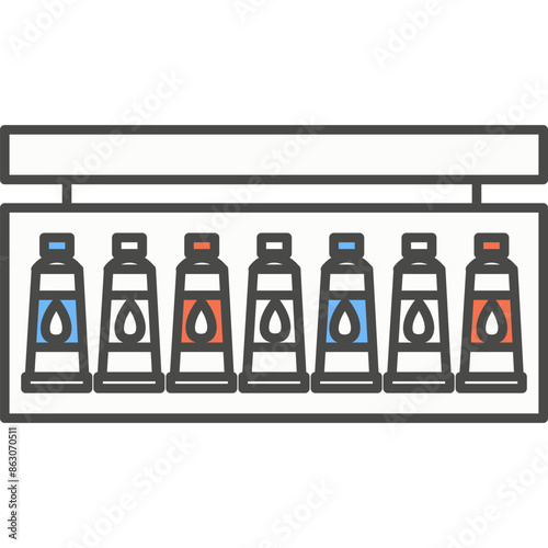 Oil paints tube kit vector icon
