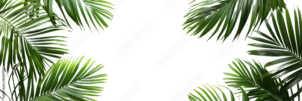 Jungle Background with Palm Tree Leaves. Summer Leaves Framed with Copy Space on Isolated Background Jungle Background with Palm Tree Leaves. Summer Leaves Framed with Copy Space on Isolated Background