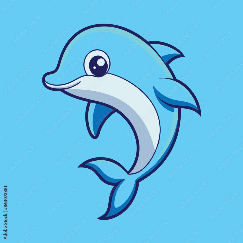 Obraz premium Cute Dolphin Cartoon Vector Icon Illustration for Marine Life Lovers.