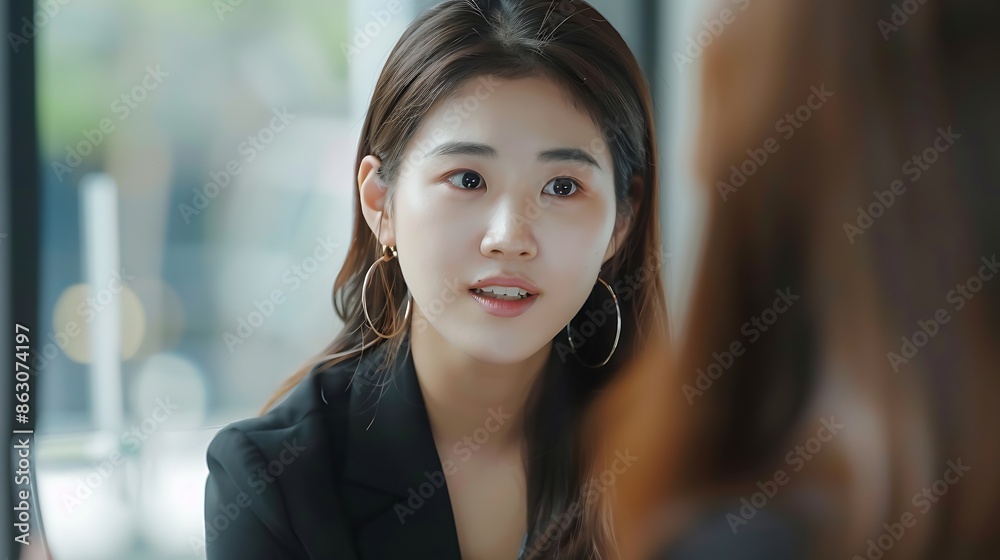 A talented and smart young Asian female financial analyst or accountant presenting her financial investment plan to her female boss in the meeting : Generative AI A talented and smart young Asian female financial analyst or accountant presenting her financial investment plan to her female boss in the meeting : Generative AI