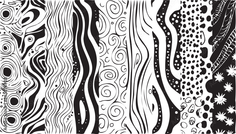 Fototapeta premium Black and white line doodle abstract seamless on white background