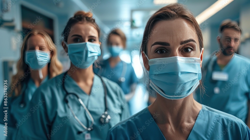 Smiling nurse in a hospital hallway. Smiling nurse in a hospital hallway.