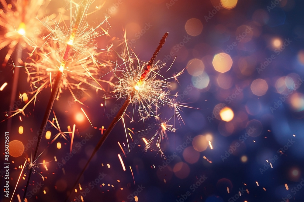 Closeup of sparklers on an American flag background, with the text space for copy Closeup of sparklers on an American flag background, with the text space for copy