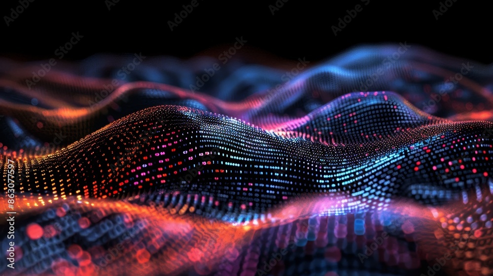 Abstract Digital Wave Pattern with Glowing Dots, Generative AI Abstract Digital Wave Pattern with Glowing Dots, Generative AI