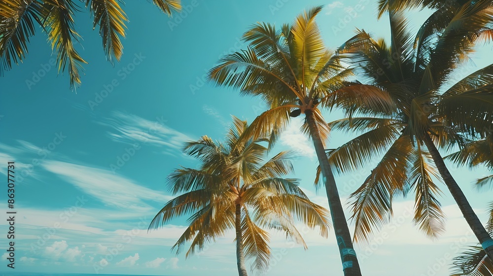 Palm trees in tropical sunny beach and tropical sea in Paradise island Summer vacation and tropical beach concept : Generative AI Palm trees in tropical sunny beach and tropical sea in Paradise island Summer vacation and tropical beach concept : Generative AI