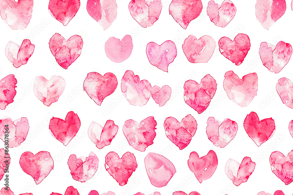 Cute seamless pattern of watercolor pink hearts on a white background. Perfect for romantic, Valentine's Day, and love-themed design projects. Cute seamless pattern of watercolor pink hearts on a white background. Perfect for romantic, Valentine's Day, and love-themed design projects.