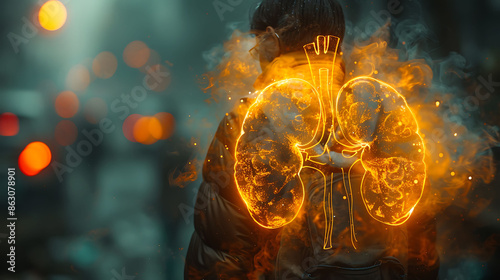 Person acute kidney injury glowing depiction of kidneys showing sudden loss of function photo