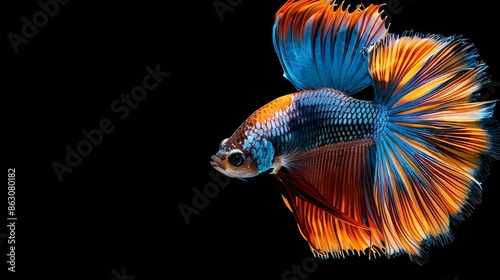 Multi color Siamese fighting fishRosetailhalfmoondragon fighting fishBetta splendenson black background with clipping pathDumbo ears : Generative AI photo