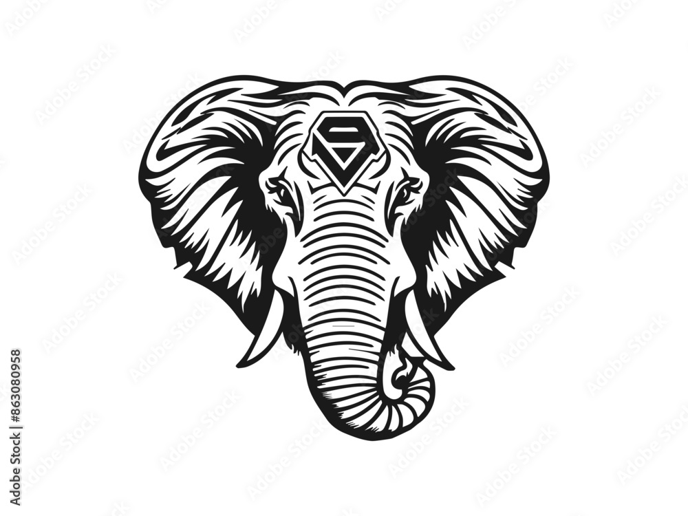 Obraz premium Monochrome Majesty: A Striking and Detailed Illustration of a Majestic Elephant with Regal Features, Ideal for Bold and Elegant Branding and Design Purposes
