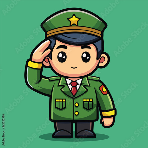 Soldier Salute Cartoon Vector Icon Illustration.