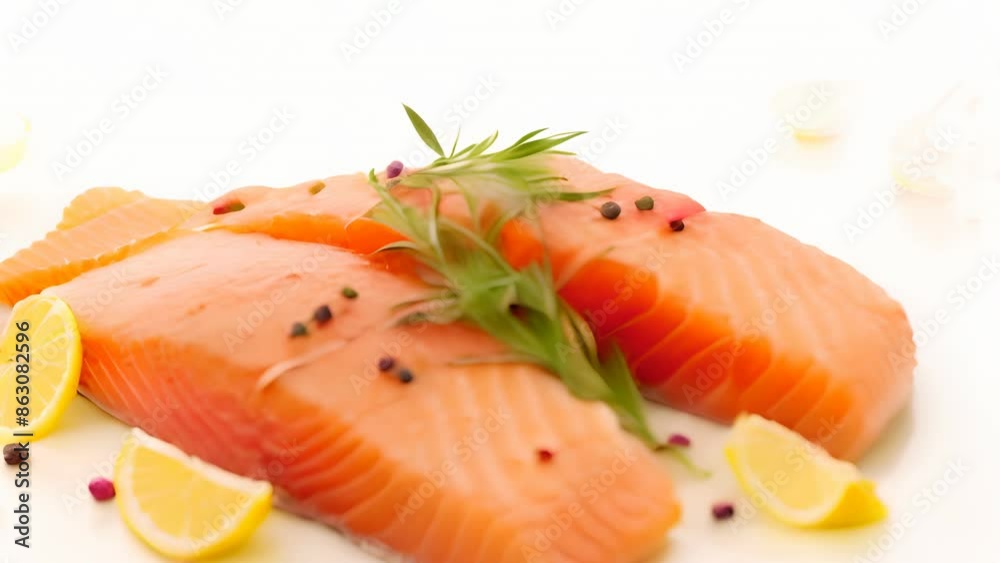 Premium Seafood: Raw Pacific Salmon on White Premium Seafood: Raw Pacific Salmon on White