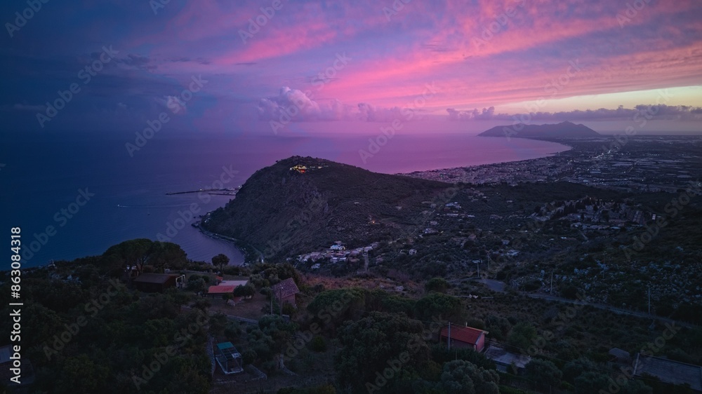 Samolepka Mediterranean sea from the hills surrounding Terracina, Italy, at dusk