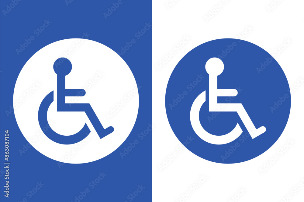 Disabled sign icon with wheelchair symbol. isolated blue and white vector silhouette Disabled sign icon with wheelchair symbol. isolated blue and white vector silhouette