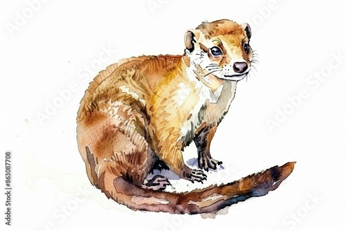 Watercolor Illustration of a Meerkat - Artistic Wildlife Representation photo