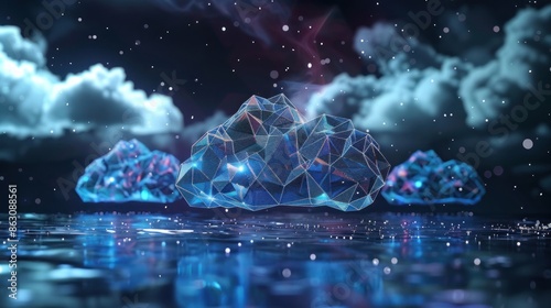 cloud icon on low polygonal style for technology cloud for Networking and Internet service