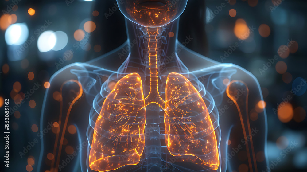 Φωτογραφία Woman mesothelioma glowing depiction of lungs showing cancerous growth in the pl