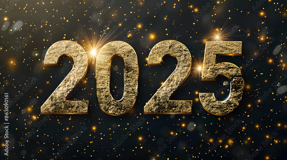New Year Eve 2025 celebration gold golden 3D letter fireworks night sky, confetti, sparkling lights. Holiday festival illustration banner wallpaper backdrop banner dark black background New Year Eve 2025 celebration gold golden 3D letter fireworks night sky, confetti, sparkling lights. Holiday festival illustration banner wallpaper backdrop banner dark black background