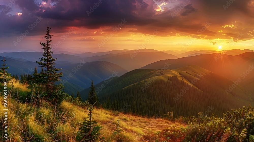Fantastic view of the sunset over the mountain ranges Location place Carpathian mountains Ukraine Europe Photo wallpaper Image of an magical sunset Summer vacation Discover the beauty : Generative AI Fantastic view of the sunset over the mountain ranges Location place Carpathian mountains Ukraine Europe Photo wallpaper Image of an magical sunset Summer vacation Discover the beauty : Generative AI
